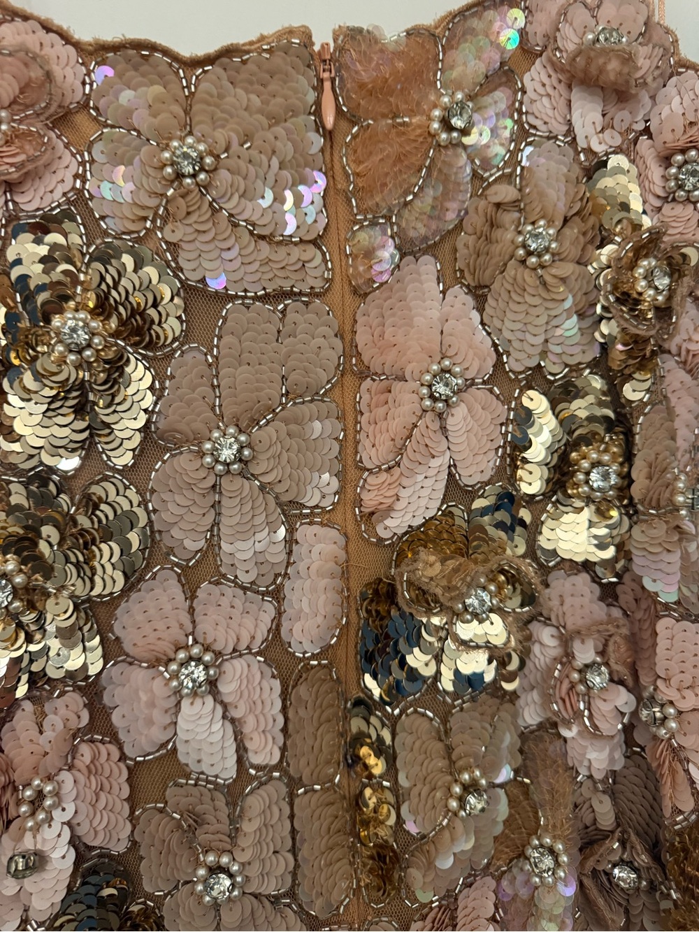 LoveShackFancy Floral Sequin Slip Dress in Blush and Gold - Picture 5 of 6